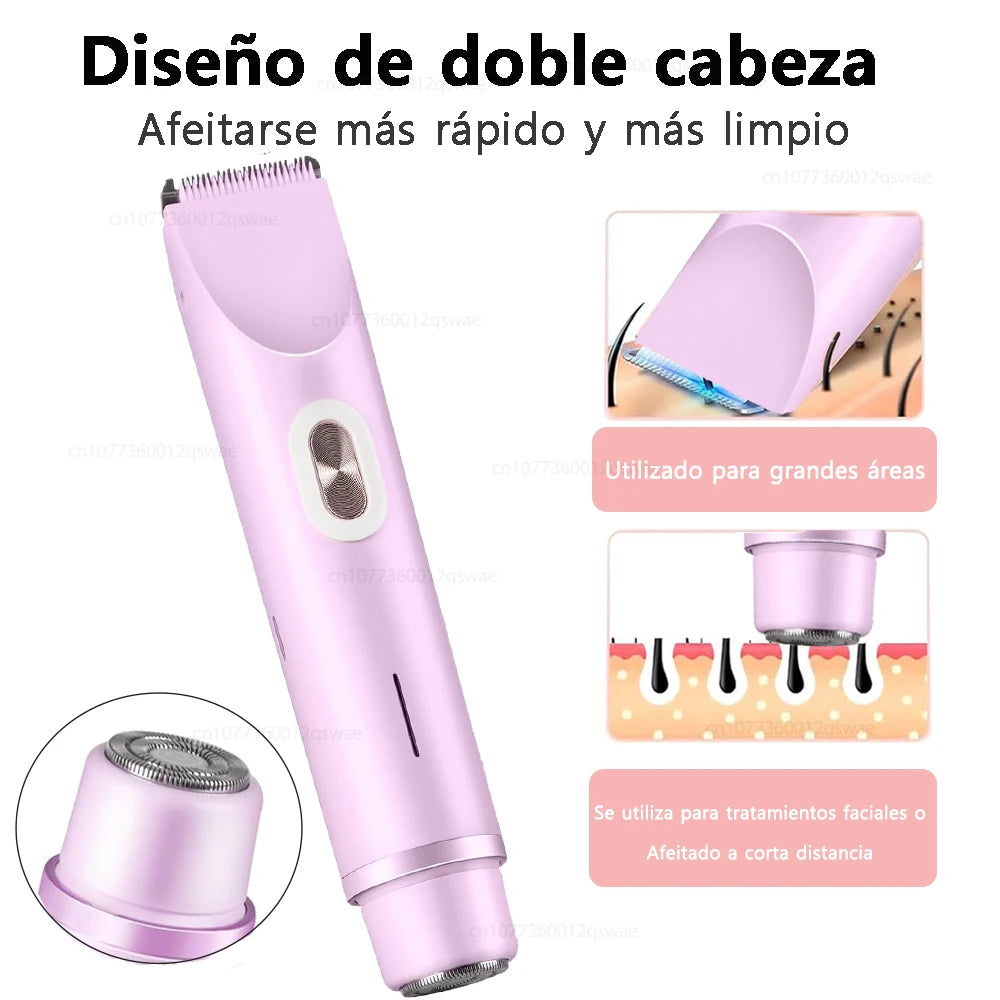 Maquinilla Eléctrica 2 en 1 para Mujer, Afeitadora Corporal y Recortadora de Zonas Íntimas Impermeable
