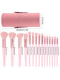 Set de 15 brochas de maquillaje rosas con bote