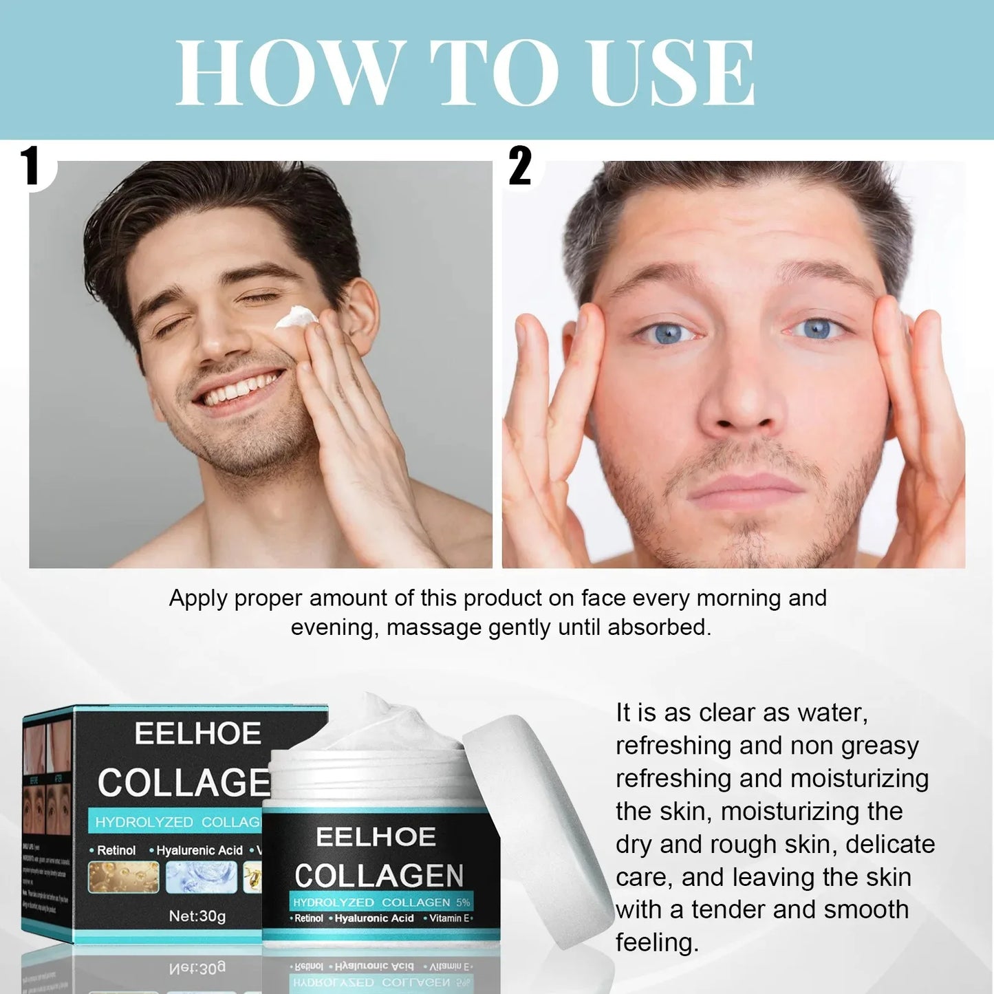 Crema Facial de Colágeno para Hombre – Antiedad, Reafirmante e Hidratante con Ácido Hialurónico