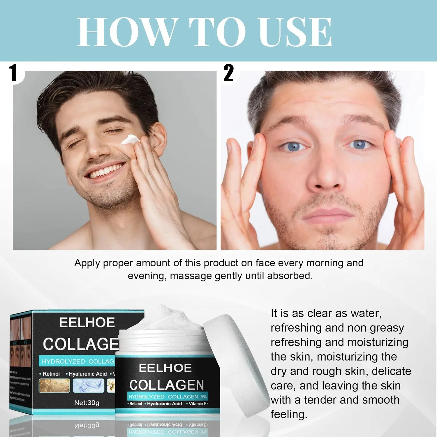 Crema Facial de Colágeno para Hombre – Antiedad, Reafirmante e Hidratante con Ácido Hialurónico