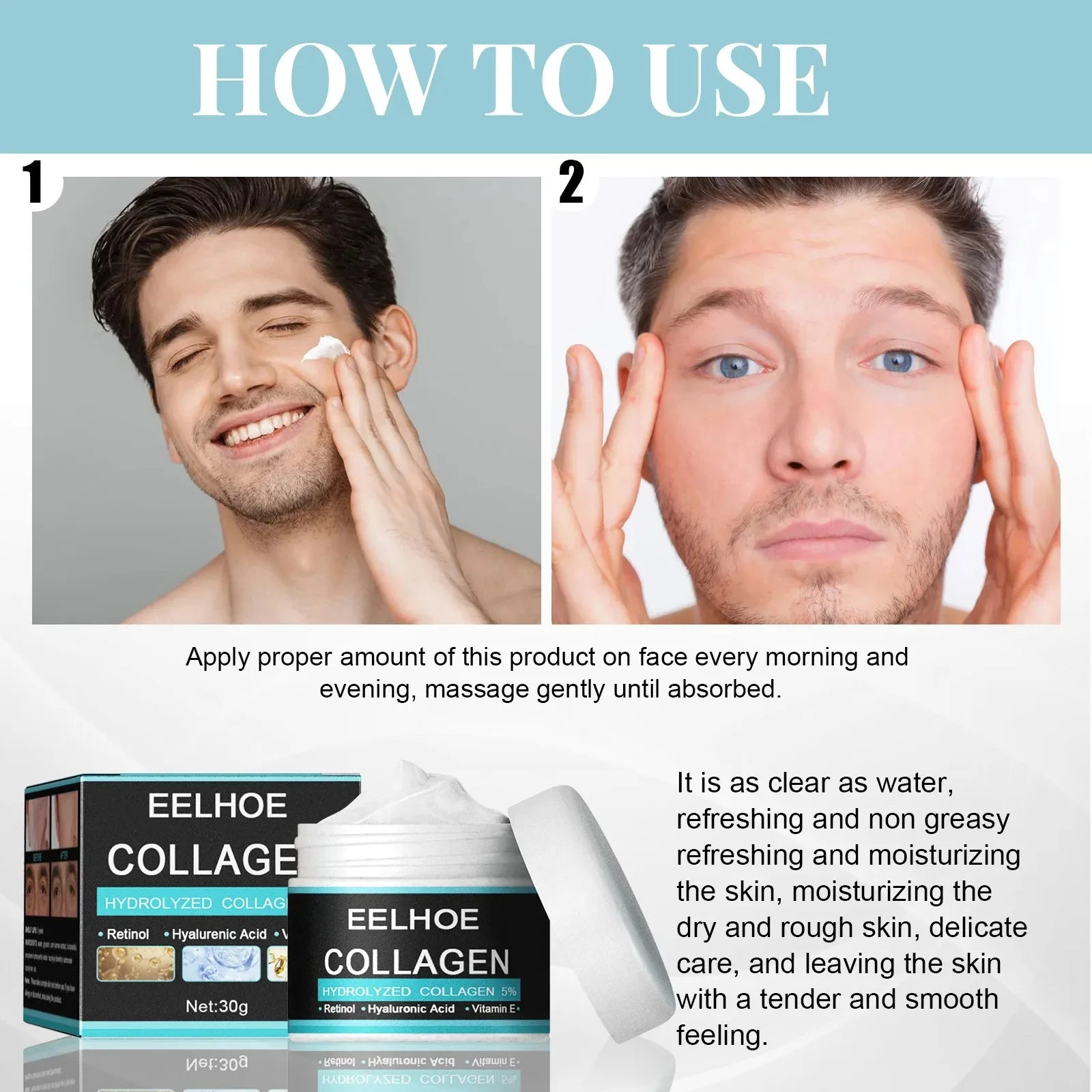 Crema Facial de Colágeno para Hombre – Antiedad, Reafirmante e Hidratante con Ácido Hialurónico