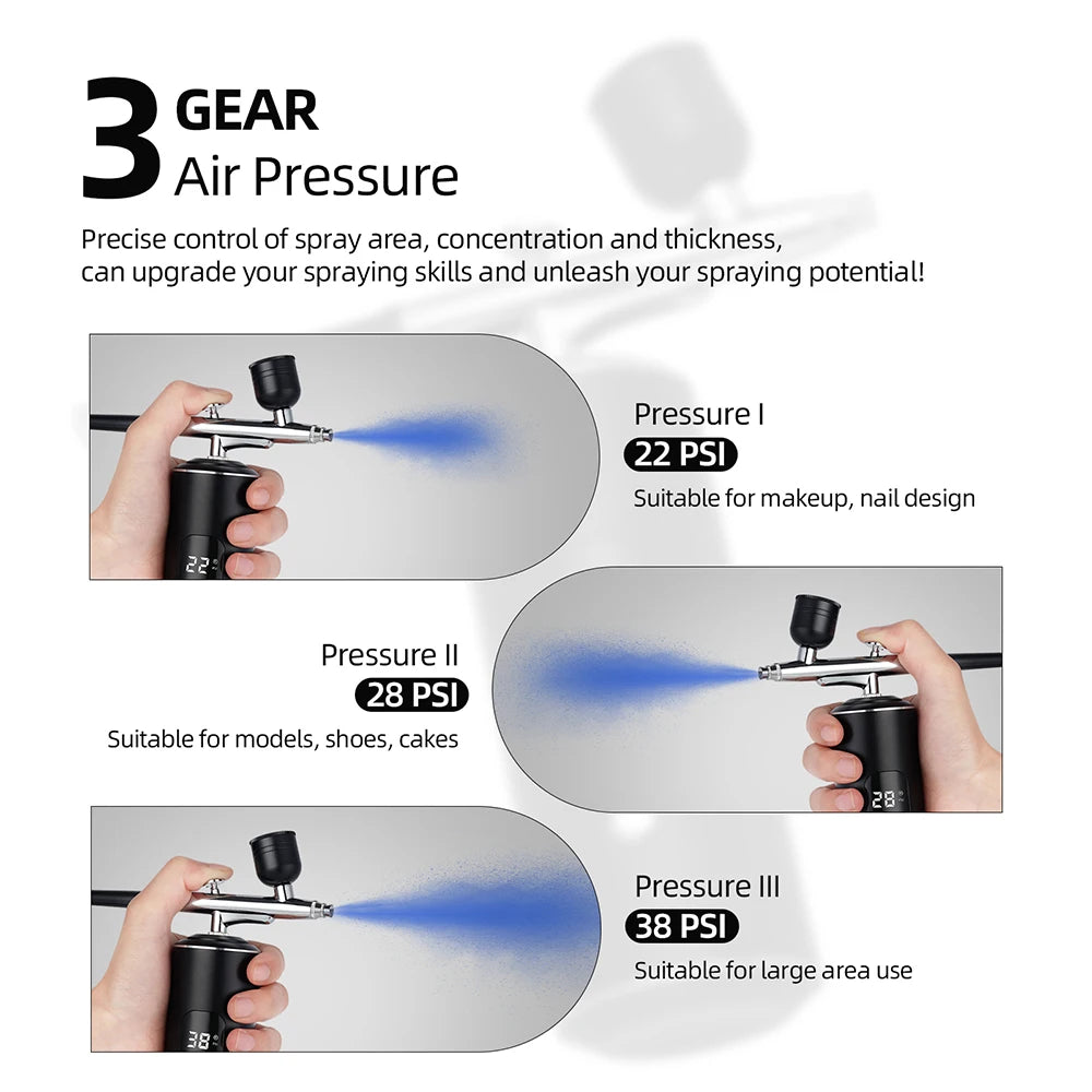 Kit de Aerografía Recargable Inalámbrico con Compresor – Maquillaje, Uñas, Tartas y Cabello