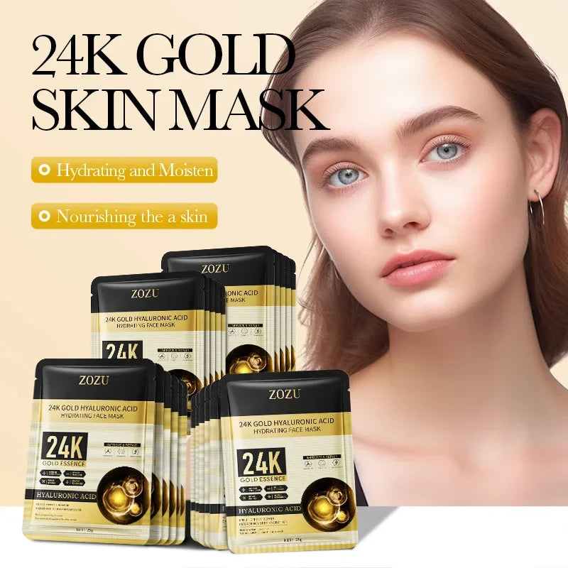 Máscara Facial de Oro 24K con Ácido Hialurónico – Reafirmante, Hidratante y Luminizadora