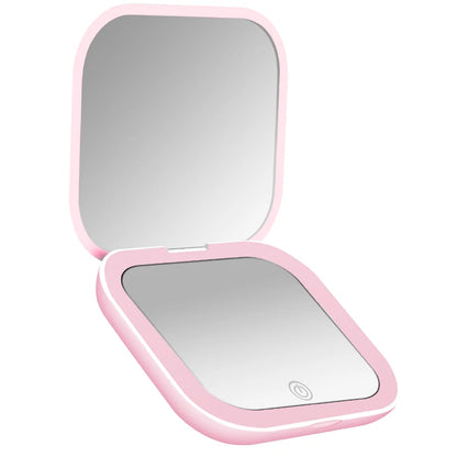 Espejo de Bolsillo Compacto con Luz LED (Plegable, Doble Cara con Ampliación 1X/2X)