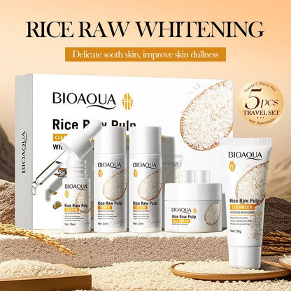 Set de Skincare de Arroz BIOAQUA 5 Piezas – Aclarante, Hidratante y Nutritivo