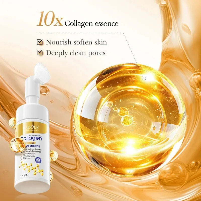 Espuma Limpiadora Facial de Colágeno SADOER – Limpieza Profunda, Reafirmante e Hidratante