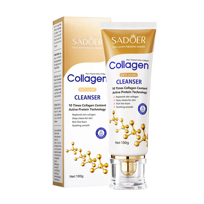 Espuma Limpiadora Facial de Colágeno SADOER – Antiarrugas, Aclarante e Hidratante