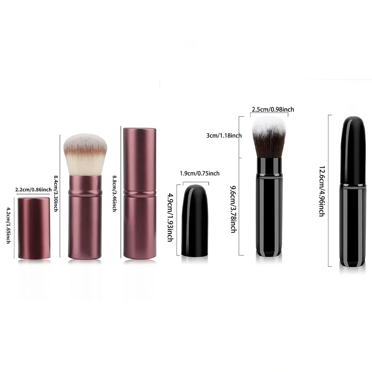 Brocha de maquillaje retráctil de viaje con mango de aluminio