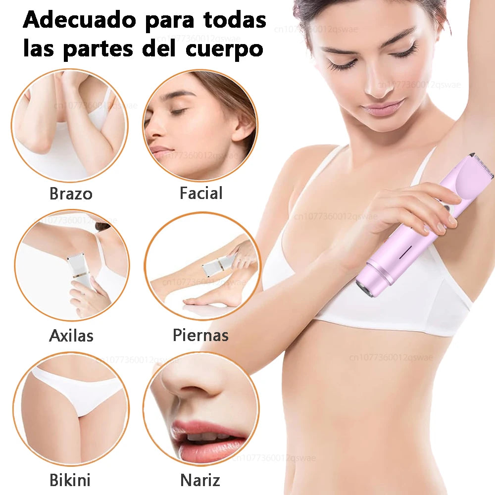 Maquinilla Eléctrica 2 en 1 para Mujer, Afeitadora Corporal y Recortadora de Zonas Íntimas Impermeable