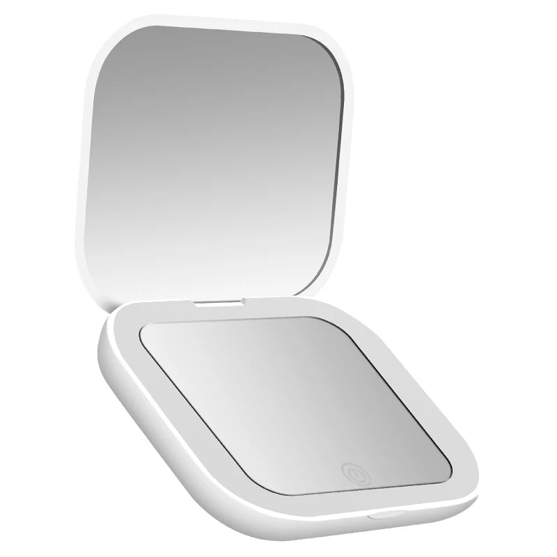 Espejo de Bolsillo Compacto con Luz LED (Plegable, Doble Cara con Ampliación 1X/2X)