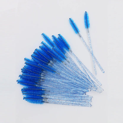 50-Pack Disposable Eyelash and Eyebrow Brushes with Crystal Handle (Makeup Spoolies)