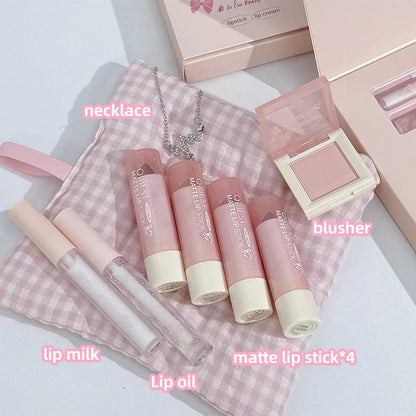 Set de Maquillaje de Lujo 7 Piezas – Labiales Aterciopelados, Blush y Collar de Regalo