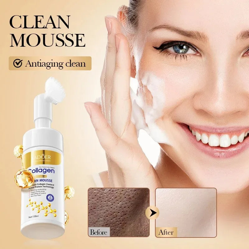 Espuma Limpiadora Facial de Colágeno SADOER – Limpieza Profunda, Reafirmante e Hidratante