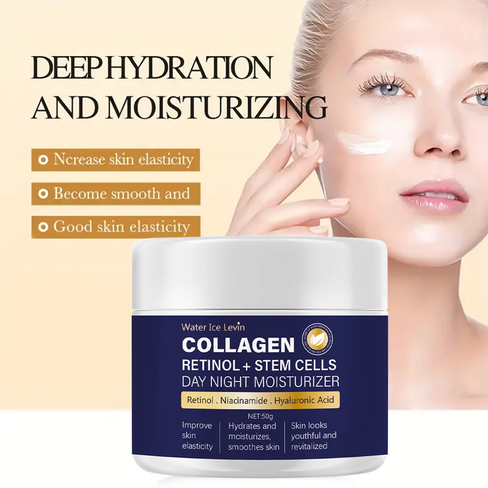 Crema Facial de Colágeno 50g con Retinol y Ácido Hialurónico – Antiedad Día y Noche