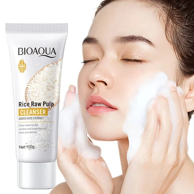 Limpiador Facial de Pulpa de Arroz BIOAQUA – Espuma Purificante, Hidratante y Aclarante