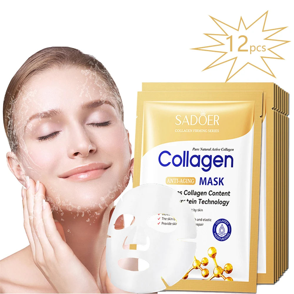 Set de 12 Máscaras Faciales de Colágeno Antiarrugas – Hidratantes, Reparadoras e Iluminadoras