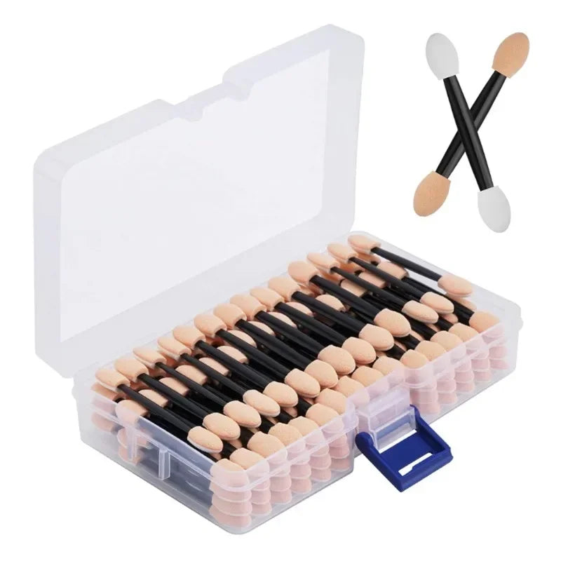 Set de 120 Aplicadores de Sombra Desechables con Estuche – Doble Punta para Maquillaje Profesional