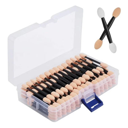Set de 120 Aplicadores de Sombra Desechables con Estuche – Doble Punta para Maquillaje Profesional