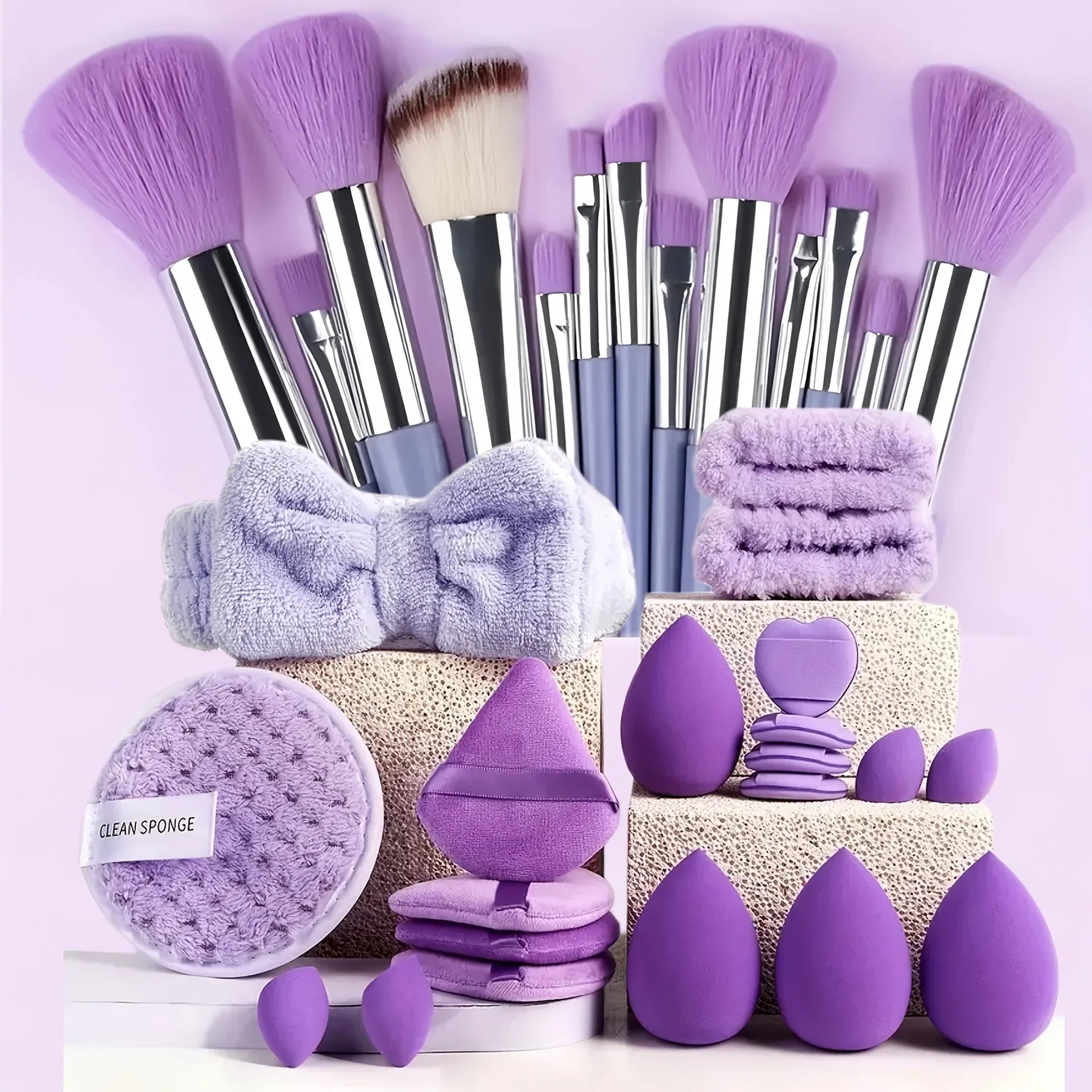 Kit de Maquillaje y Belleza de 33 Piezas (Set Completo con Esponjas Grandes y Pequeñas para una Aplicación Impecable)