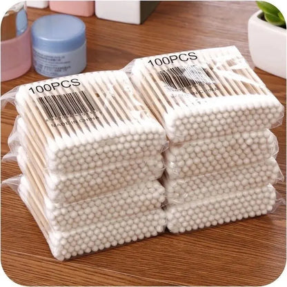 Pack de 500 Bastoncillos de Algodón con Mango de Madera (Doble Cabezal, Ideales para Maquillaje, Limpieza Facial y Cuidado Personal)