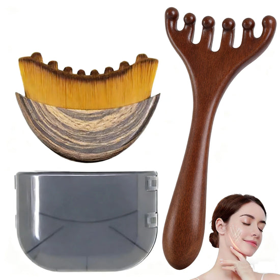 Cepillo facial de madera y peine de masaje de 6 púas