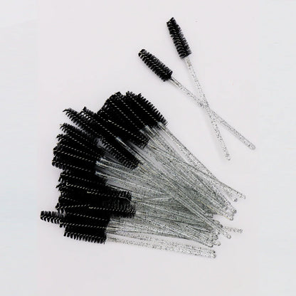 50-Pack Disposable Eyelash and Eyebrow Brushes with Crystal Handle (Makeup Spoolies)