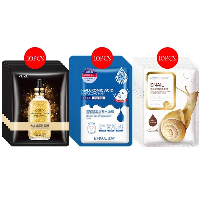 Set de 30 Máscaras Faciales de Baba de Caracol BIOAQUA – Hidratantes y Antiarrugas