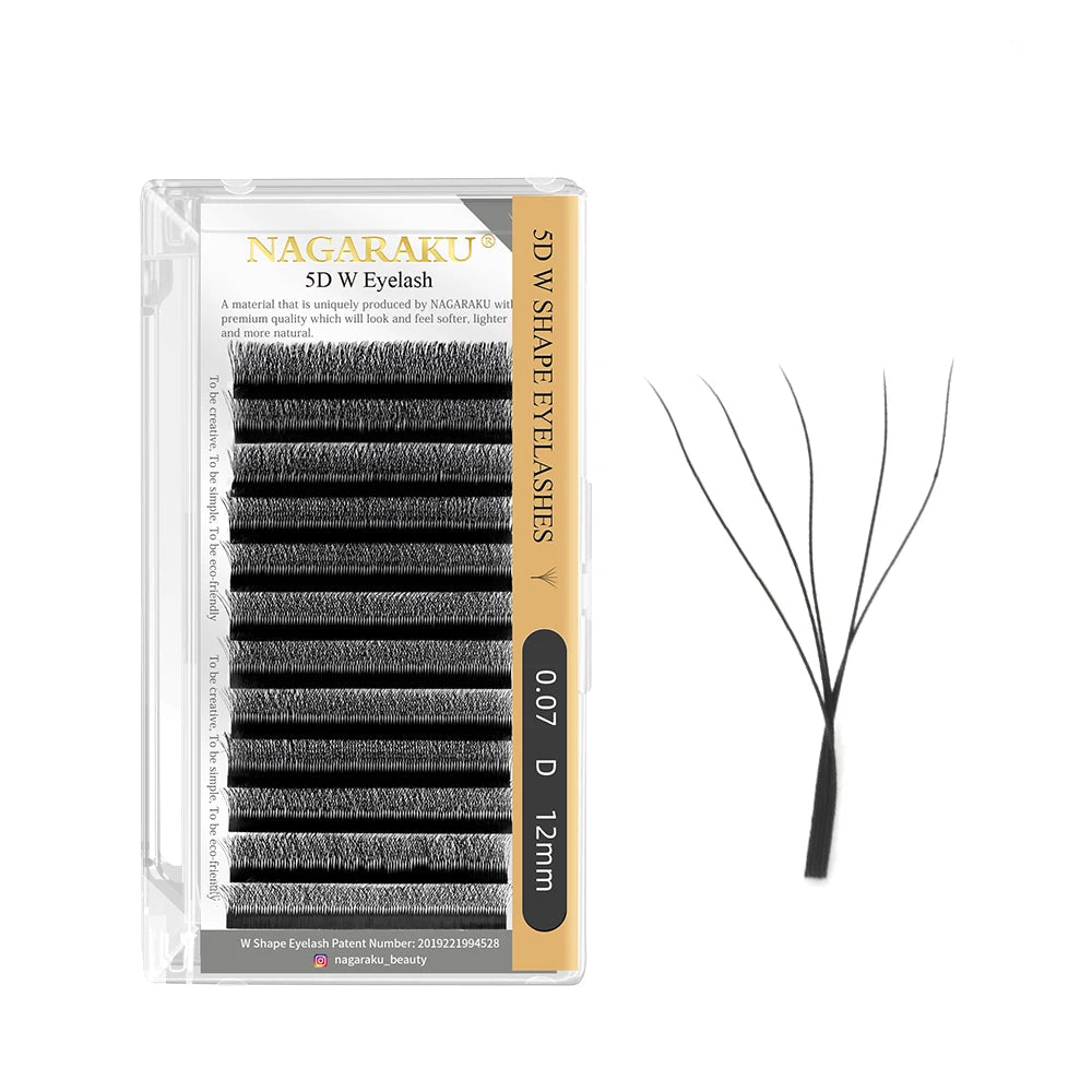 Extensiones de Pestañas en Forma de W NAGARAKU (Abanicos Premoldeados 3D, 4D, 5D, 6D de Crecimiento Automático y Alta Calidad)
