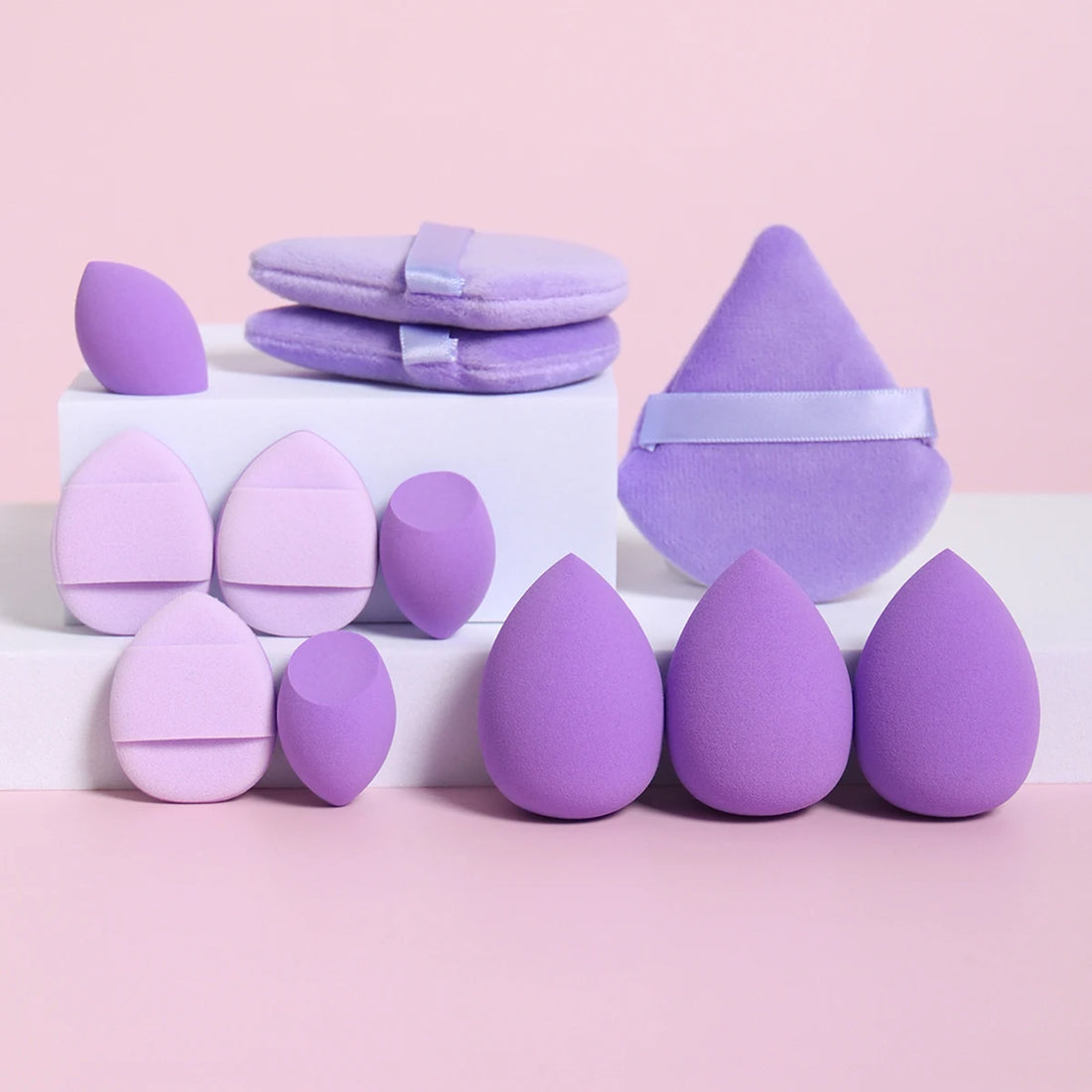 Set de 12 Esponjas de Maquillaje Multiusos (Incluye Borlas para Polvo y Miniesponjas de Precisión)