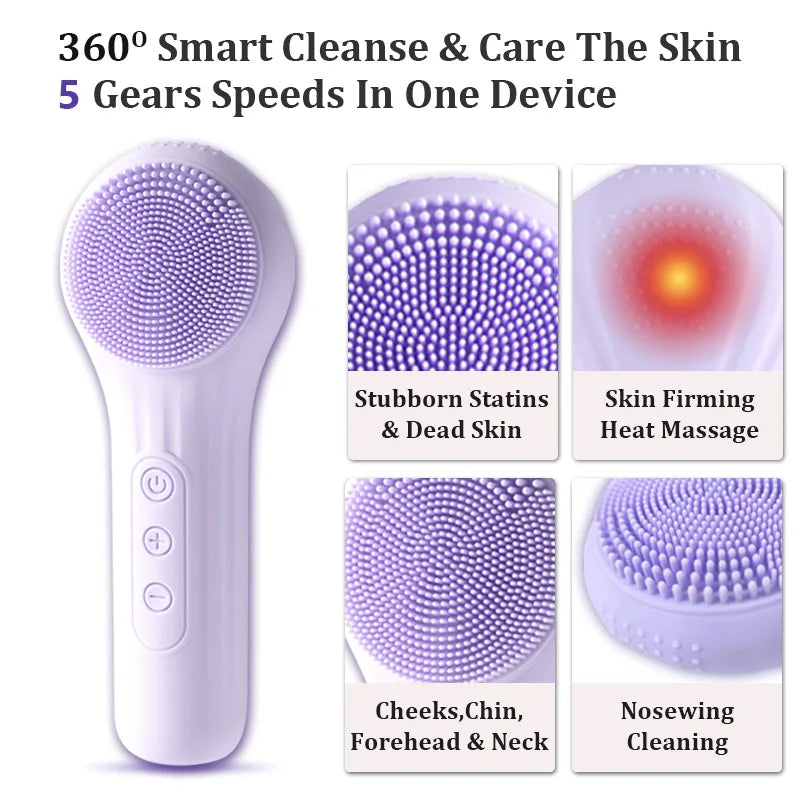 Cepillo facial sónico de limpieza impermeable y recargable