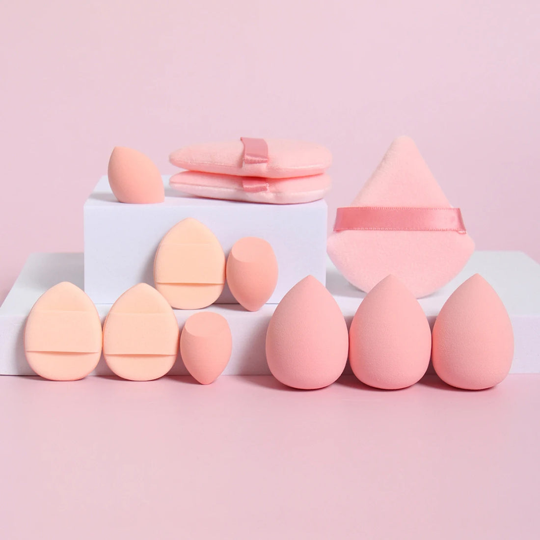 Set de 12 Esponjas de Maquillaje Multiusos (Incluye Borlas para Polvo y Miniesponjas de Precisión)