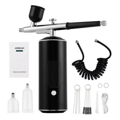 Kit de Aerografía Recargable Inalámbrico con Compresor – Maquillaje, Uñas, Tartas y Cabello