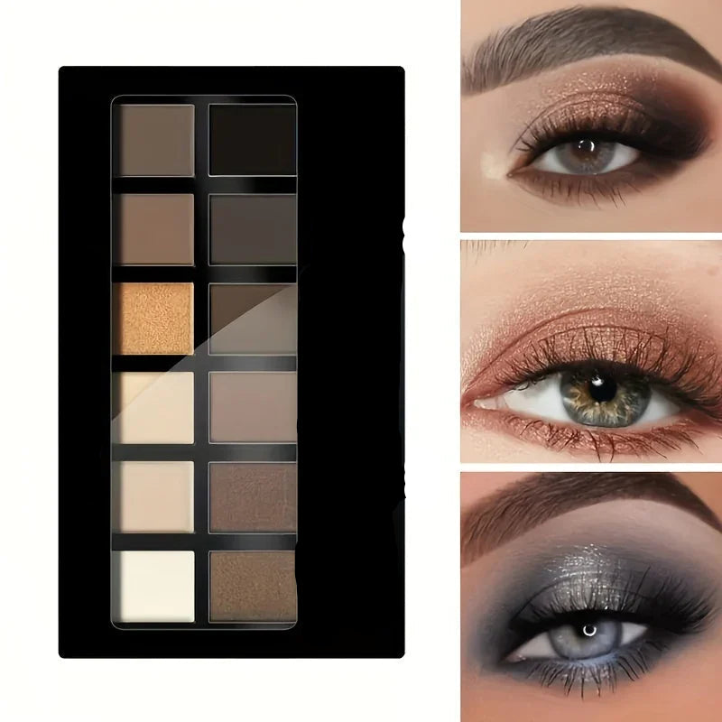 Paleta de Sombras de Ojos Profesional de 12 Colores, Tonos Neutros Mate y Brillo Natural para Maquillaje de Ojos