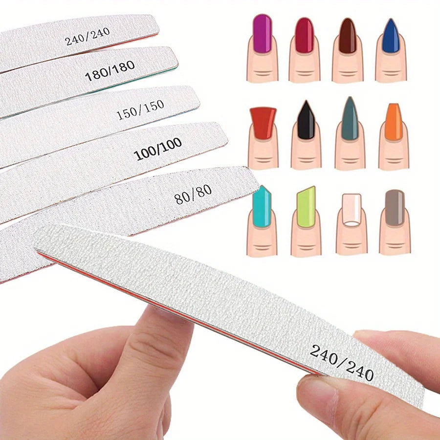 Lima Profesional de Uñas de Alta Durabilidad Grano 80/100/150/180/240 (Diseño Media Luna Grueso)