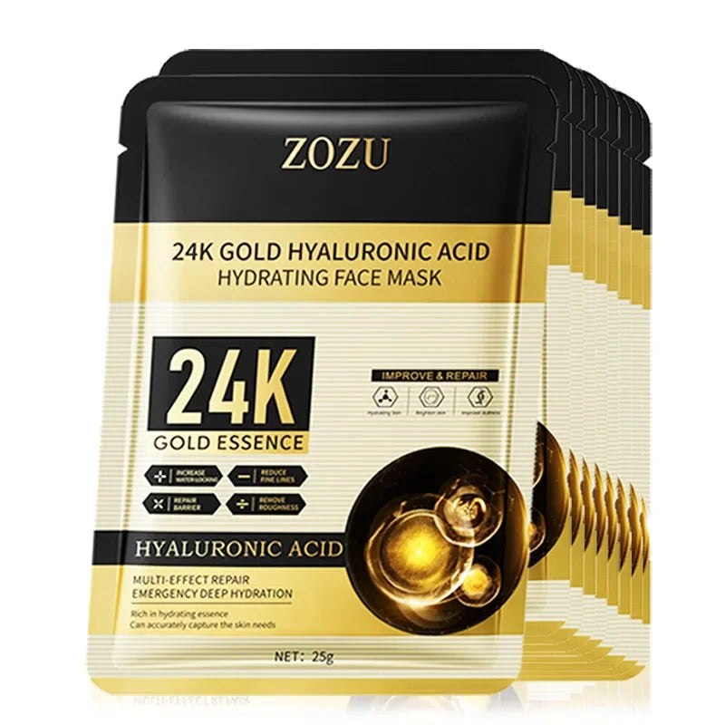 Máscara Facial de Oro 24K con Ácido Hialurónico – Reafirmante, Hidratante y Luminizadora