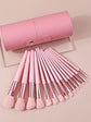 Set de 15 brochas de maquillaje rosas con bote